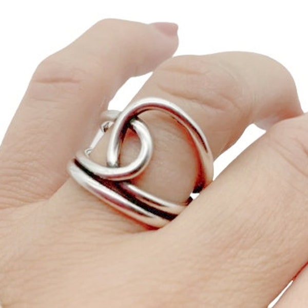 Silberner Daumenring mit großem Knoten für Frauen, 925er Silberknotenring, einzigartiger Ring, Statement-Ring, zierlicher Ring, verstellbarer gewebter Ring, handgefertigter Schmuck