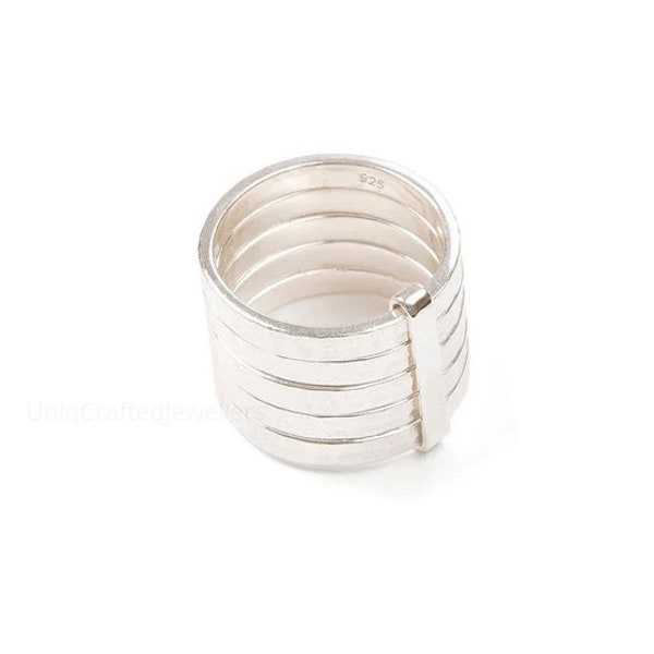 5-Stack-Ring aus reinem Silber, Multi-Draht-Band, Sterlingsilber, Stapelring, Baho-Ring, Damenring, Meditationsring, handgefertigter Silberschmuck