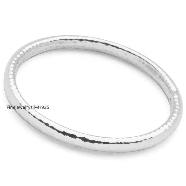 Bracelet ovale martelé en argent massif pur 925 jonc en argent sterling pour femme Bracelet jonc lourd jonc tendance bijoux en argent faits à la main