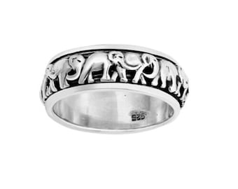 Elephant Ring Solid 925 Sterling Silver Spinner Ring Oxidized Finish Elephant Ring Meditation Ring Wedding Band Boho Ring Animals Jewelry