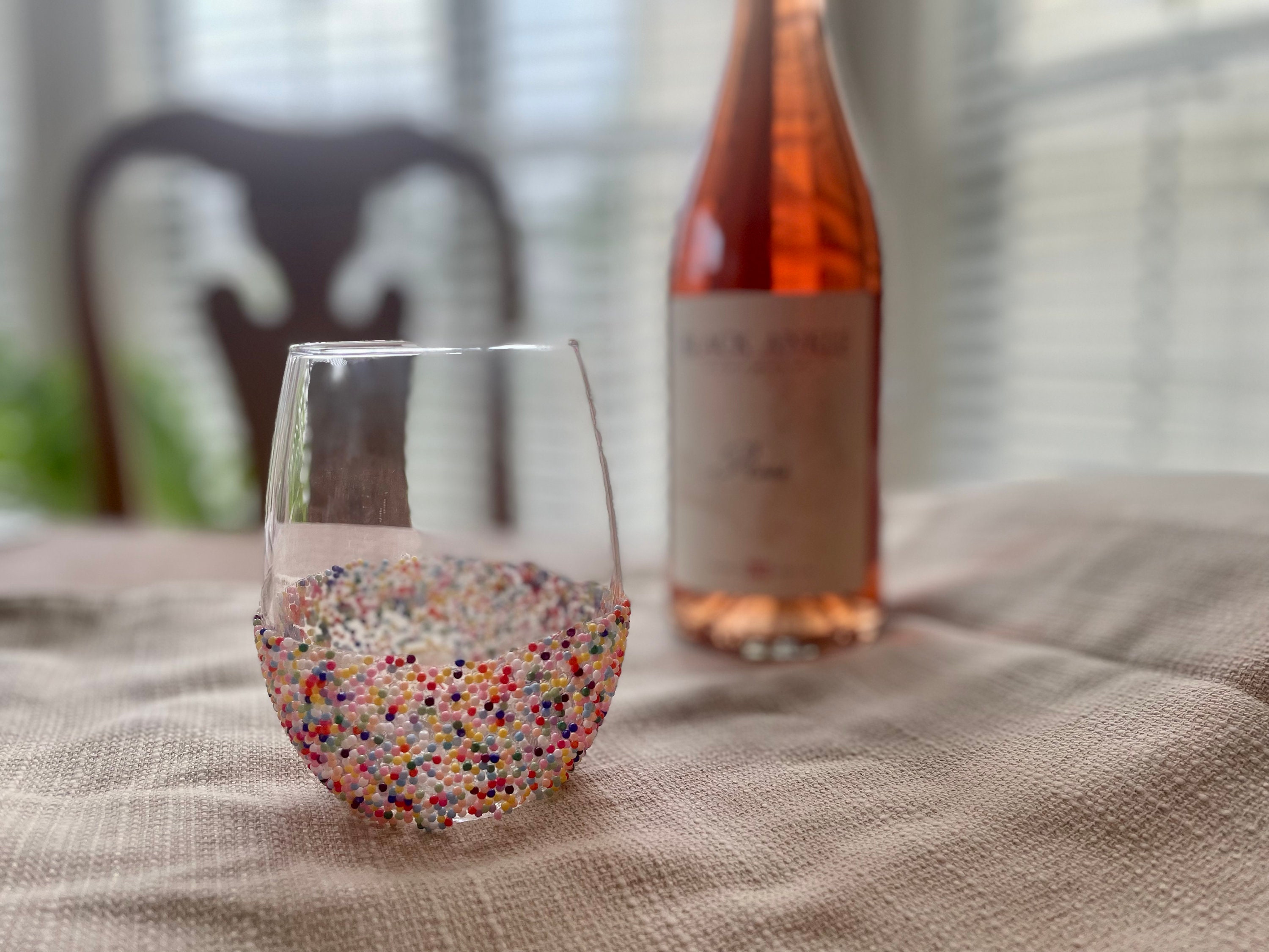 Shadow Monogram Stemless Wine Glass - Sprinkled With Pink