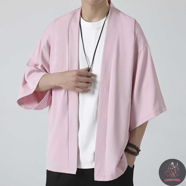 Elegant Haori Men, Simple Solid Color Cardigan, Minimalist Japanese Clothing, Japanese Streetwear, Mens Kimono, Kimono Men, Kimono Jacket