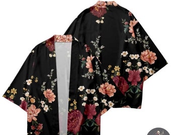 Sakura Print Kimono Jacket, Floral Japanese Cardigan Haori, Japanese Kimono, Kimono Jacket, Kimono Robe, Boho Kimono, Japanese Streetwear