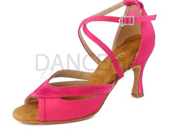 Rosa Satin Latein Tanzschuhe für Frauen | Salsa Schuhe | Kizomba Schuhe | Bachata Schuhe | Abschlussball-Schuhe | Latein 7,5 cm Standard | Tanzfläche Schuhe