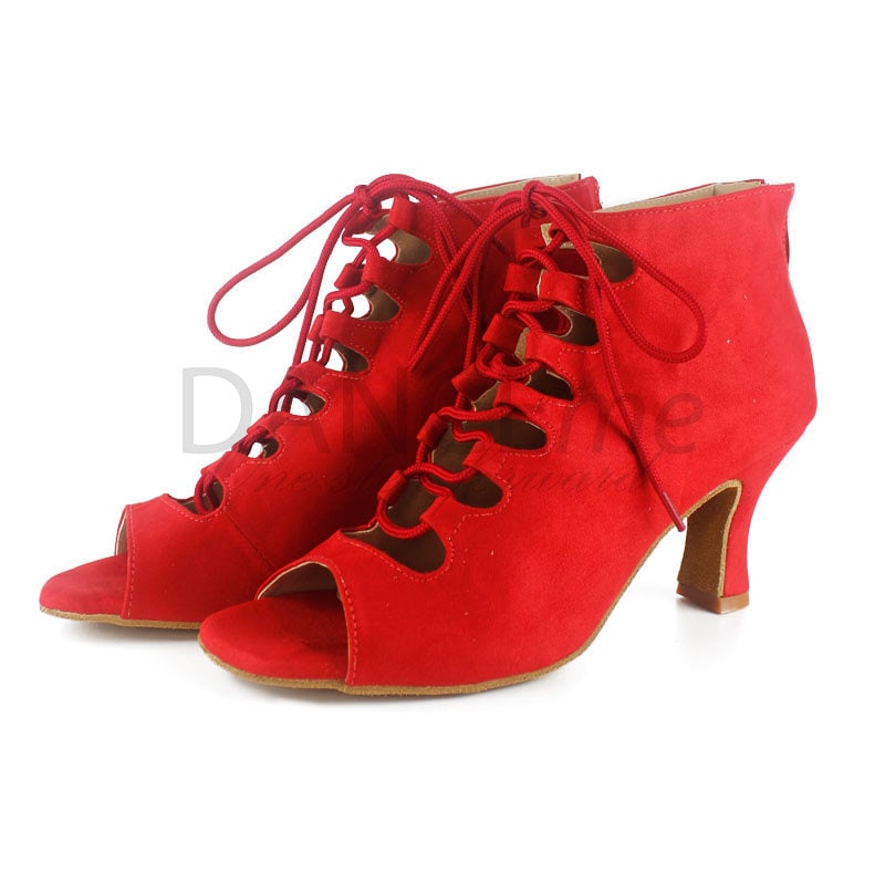 Red Latin Dance Shoes for Women Lace Latin Dance Shoes Salsa Shoes