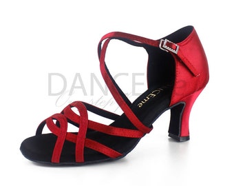 Rote Satin Latein Tanzschuhe für Frauen | Latein Tanzschuhe | Salsa Schuhe | Damen Latein Schuhe | Bachata Schuhe | Tanzfläche Schuhe
