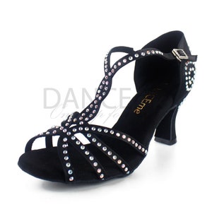 Black Rhinestone Latin Dance Shoes: Salsa Bachata Ballroom Shoes