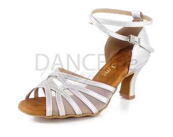 Graue Latein Tanzschuhe für Damen | Salsa Schuhe | Kizomba Schuhe | Bachata Schuhe | Abschlussball-Schuhe | Latein 7 cm Standard | Bequeme Latein Schuhe