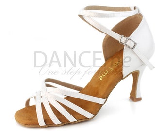 Weiße Satin Latein Tanzschuhe für Damen | Salsa Schuhe | Kizomba Schuhe | Bachata Schuhe | Abschlussball-Schuhe | Latein 7,5 cm | Bequeme Latein Schuhe