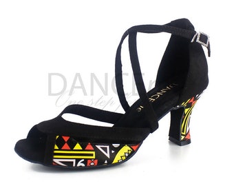 Black Latin Dance Shoes: Colorful Salsa Bachata Dancefloor Shoes