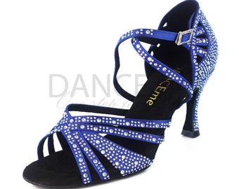 Deep Blue Latin Dance Shoes For Women | Rhinestone Latin Dance Shoes | Salsa Shoes | Ladies Latin Shoes | Bachata Shoes | Prom Shoes 7.5 cm