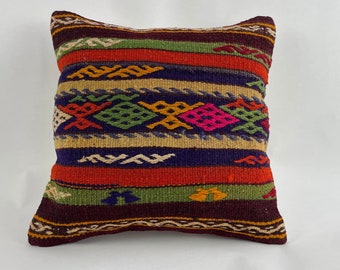 Boho cushion cover made of old rugs, 40x40 cm upcycled pillow case, antique Anatolian kilim cushion