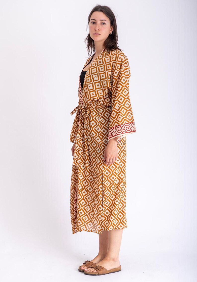 Camel Guide Block Boho Block Print Kimono Red & Camel - Etsy