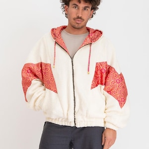 Pink Mosaic – Reversible Teddy Jacket with Hood, One of a Kind - Size S
