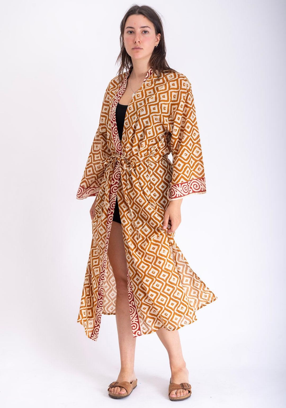 Camel Guide Block Boho Block Print Kimono Red & Camel - Etsy