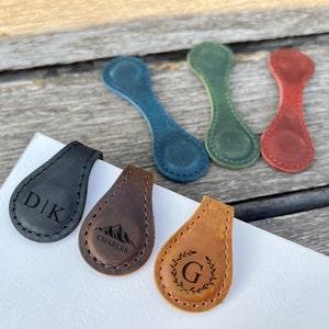 Personalized Leather Magnetic Bookmarks, Custom Name Leather Bookmark, Handmade Initial Bookmark, Book Lover Gift for Him, Engrave Book Mark