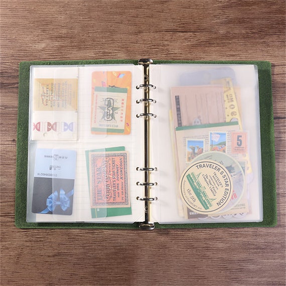 A5 Binder Pocket Pages, Clear Frosted PVC 6-Ring Organizer Inserts, Refillable Planner Pocket Divider, Fits A5 6-Ring Binder Notebook