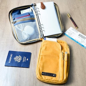 Handmade Canvas Zipper Traveler&#39;s Notebook Pouches, A5 Slim Loose-Leaf Planner&Notebook, Big Capacity Travel Passport Wallet, Back to School