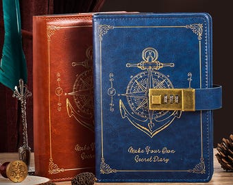 Leather Diary with Lock, Vintage PU Journal with 3 Digit Combination Lock, Secret Notebook for Girls Boys, Personal Writing Gift