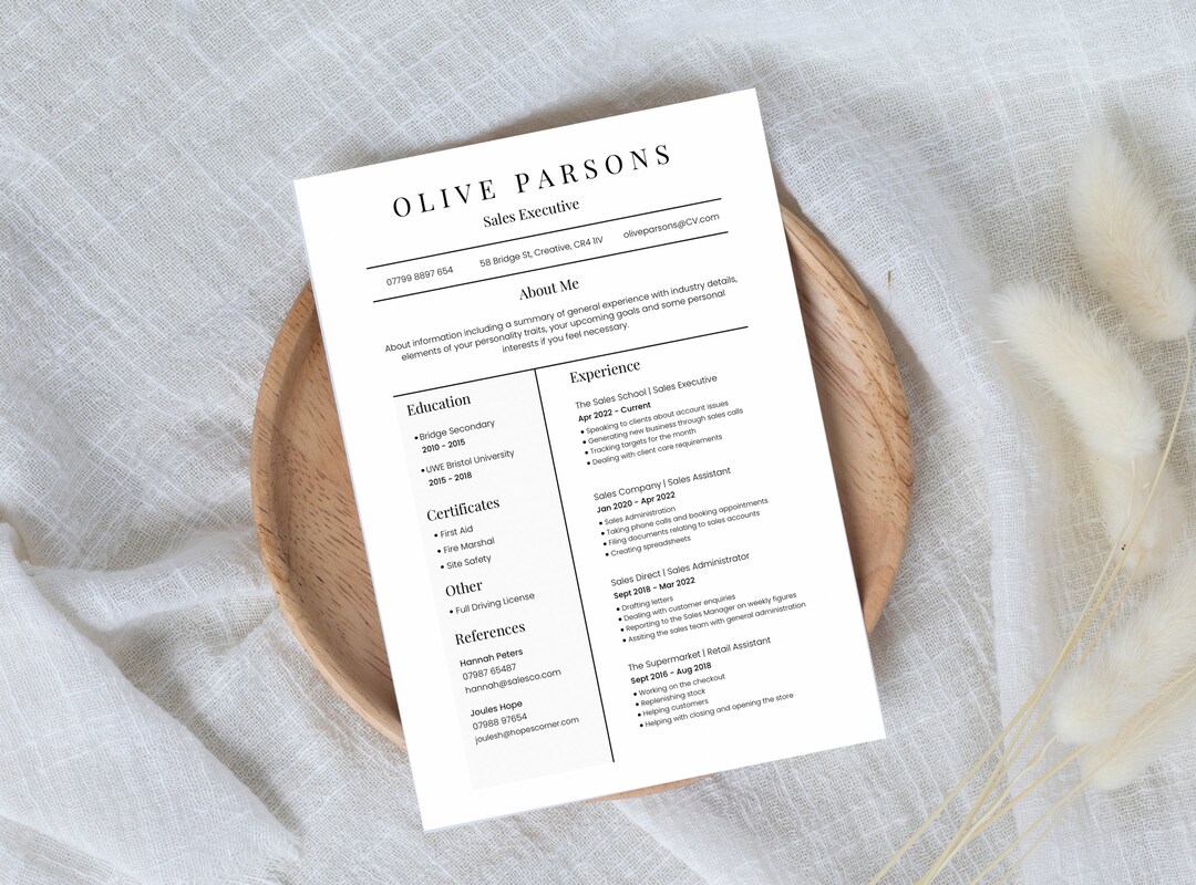 Simplistic Modern Cv Examples Simple Modern Cv/resume Template - Etsy