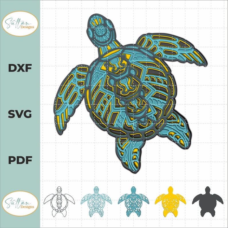 Sea Turtle Multilayer SVG Files, 3D Mandala Svg Files for Laser Cutting ...