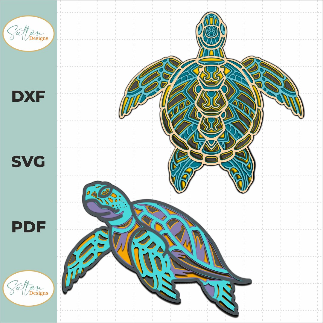 Sea Turtle Multilayer SVG Files, 3D Mandala Svg Files for Laser Cutting ...