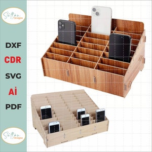 Estante para teléfono móvil con corte láser, organizador de escritorio, caja de almacenamiento para aula, oficina, archivos SVG de 3mm, estante para tienda de teléfonos móviles