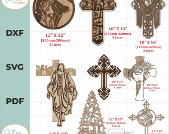Jesus and the Cross laser cut file, Christian wall art, Nativity tree digital pattern, Cross digital pattern with fabric and lilies svg