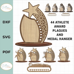 Packung mit 44 verschiedenen Athlete Design Award Trophy Laser Cut-Dateien, Medaillenaufhänger, Award Trophy SVG-Dateien | Laser-Cut-Dateien