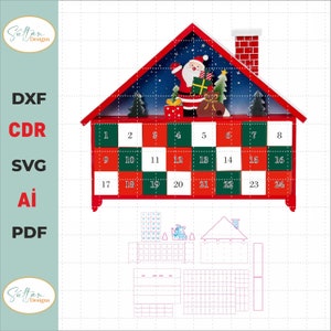 5 Adventskalender Laser cut Vektordatei, Adventskalender Weihnachten, Adventskalender 30 Schubladen, Weihnachtsdekoration Kalender, SVG