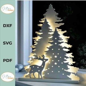 Enfeite de natal árvore festiva cervo corte a laser decoração iluminada cdr dxf svg arquivo pdf