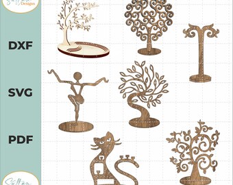 7 Ohrring Display SVG-Datei: Laser Cut Ohrring Ständer SVG-Dateien, Ohrring Halter Dateien, Vektor-Dateien für Holz Laserschneiden