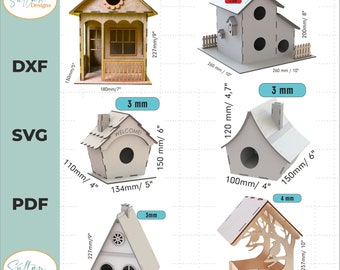 Laser cut bird house Dxf 6 Bird house vector laser template Nesting Box laser cut file Dxf cut template Bird Box Plans Digital Download