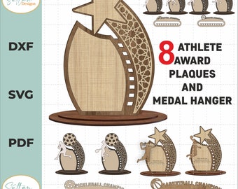 8 Different Athlete Design Award Trophy Laser Cut Files, medal hanger, Award Trophy SVG Files | Laser Cut Files