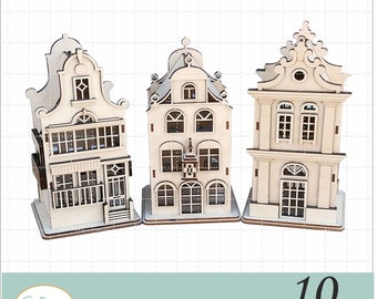 10 Amsterdam Houses 3D Laser Cut Files DXF Model for Plasma DIY cnc Project Funny Kids Bundle, cutting machine files,Miniature Glowforge SVG