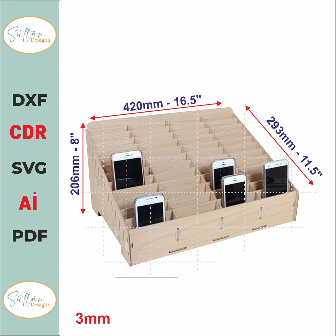 Laser Cut Multi Cell Phone Rack Phone Holder Desktop Organizer Storage ...
