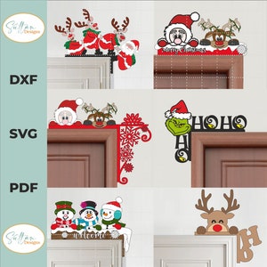 6 Christmas Door Hanger SVG, Christmas Door Corners Svg,  Christmas Svg, Christmas Laser cut, Glowforge Svg, Holiday Door Decor