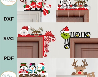 6 Christmas Door Hanger SVG, Christmas Door Corners Svg,  Christmas Svg, Christmas Laser cut, Glowforge Svg, Holiday Door Decor