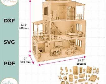 Modernes Puppenhaus Laser Cut 3 mm Puppenhaus svg, Holz Puppenhaus Möbel Set Laser Cut puppenhaus, Möbel Set Vektor Holz Sperrholz