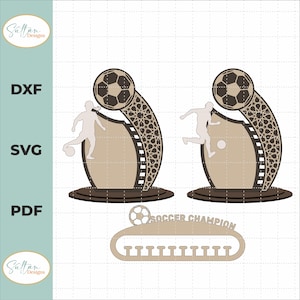 copa de premio de fútbol SVG, diferentes archivos de corte láser de trofeo de premio de diseño de fútbol, colgador de medallas, archivos SVG de trofeo de premio / archivos de corte láser
