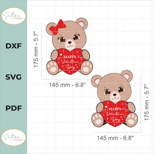 Puede incluir: Dos osos de peluche marrones sosteniendo corazones rojos con el texto "HAPPY Valentine's Day" en ellos. Los osos miden 14,5 cm de alto y 17,3 cm de ancho.