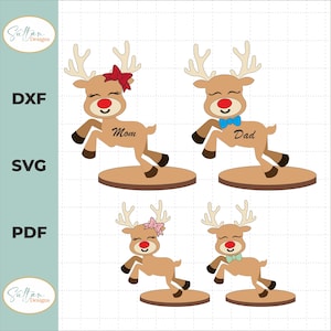 Renne autoportant personnalisé, décoration de Noël en famille, décor de noms de lieux, ensemble de marque-places renne sur pied