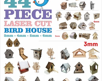 44 Laser cut bird house vector laser template, Nesting Box laser cut file, Garden bird feeder Wooden bird house, Bird Box Digital Download
