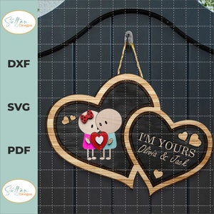 Valentinstag Türschild SVG, personalisiertes Paar Holzschild, Valentinstag Geschenk für sie, Laser Valentinstag geschnitten Datei, Paar Zeichen SVG,
