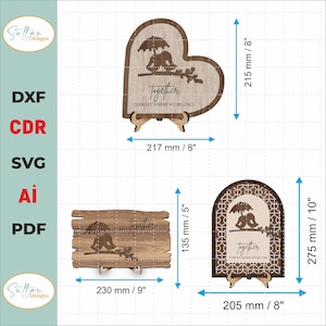 9 ラブバード フレーム付きカップル サイン SVG、バレンタインデー シェルフ サイン、レーザー記念日 バレンタインデー カット ファイル、レーザー カット ファイル SVG、SVG レーザー カット