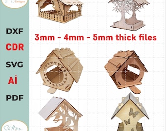 6 Laser cut bird house Dxf 6 Bird house vector laser template Nesting Box laser cut file Dxf cut template Bird Box Plans Digital Download