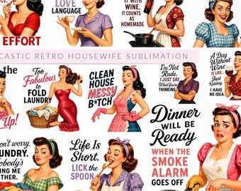Femme au foyer rétro sarcastique PNG, Clipart drôle des années 1950, sublimation de la vie de maman, PinUpGirl, citations, téléchargement numérique