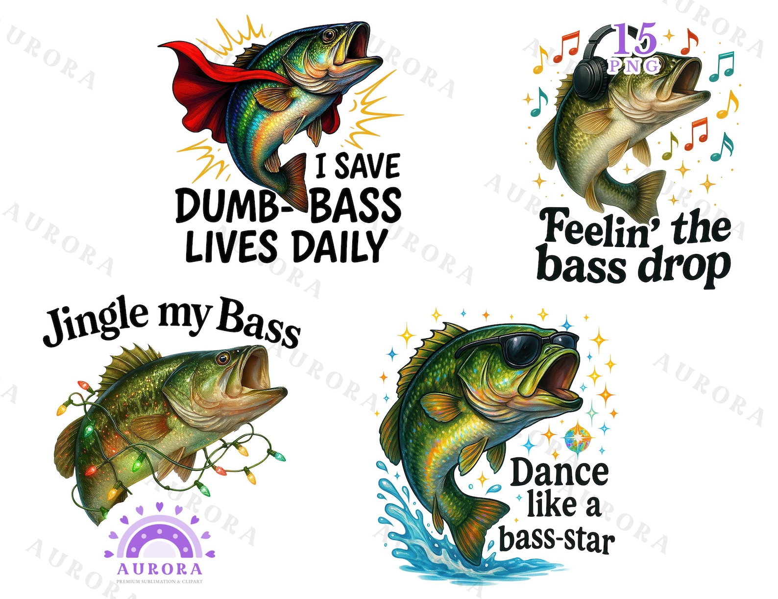 Funny Bass Fishing Clipart Bundle, Sublimation Designs, Quotes, Anglers