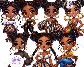 African American Girl Clipart, Ethnic Fashion PNG Bundle, Black Girl Magic, Cultural, Digital Download