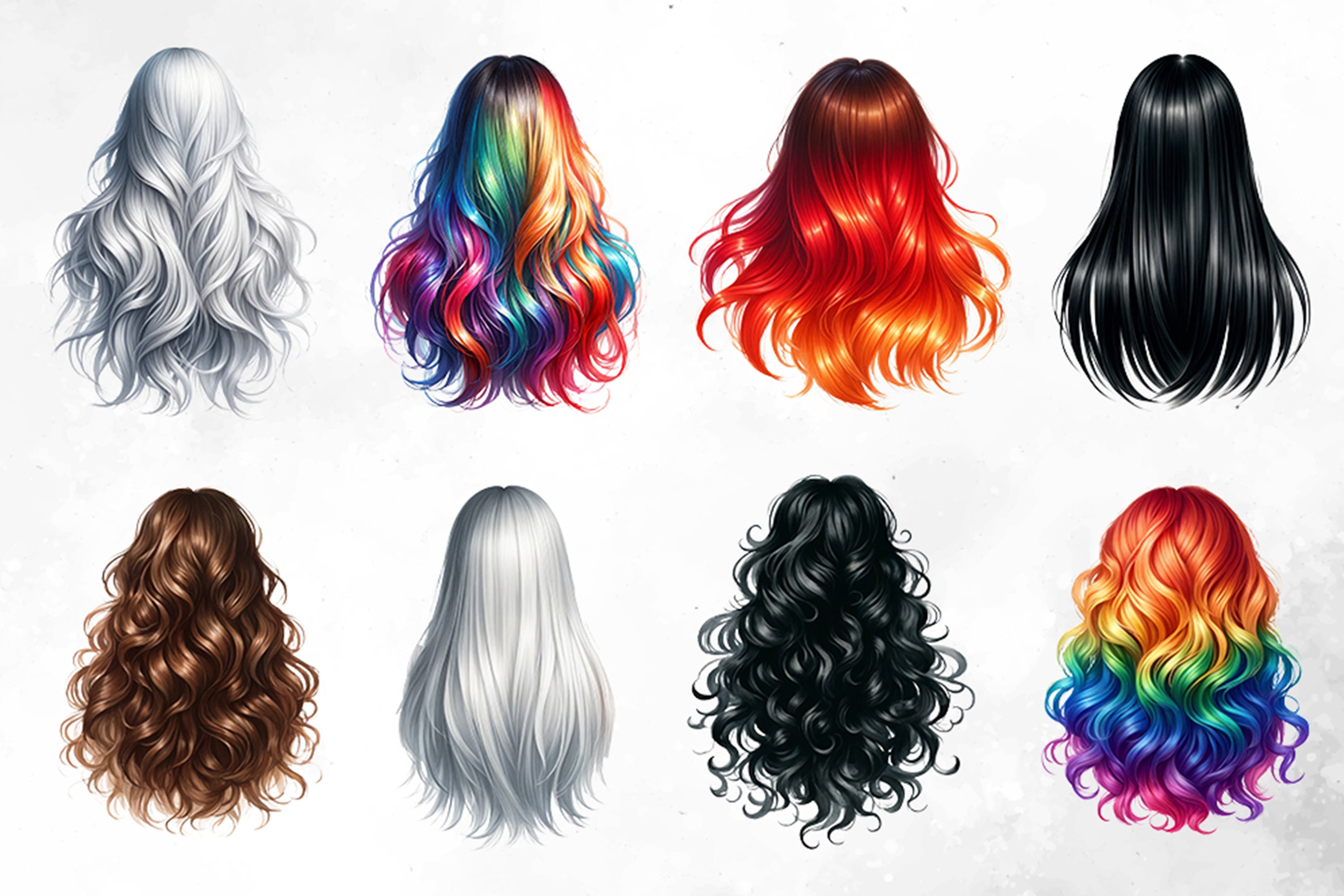 Hair Color Graphics Colorful Hair Clipart Bundle: 30 Custom PNG Hairstyles (commercial Use ...